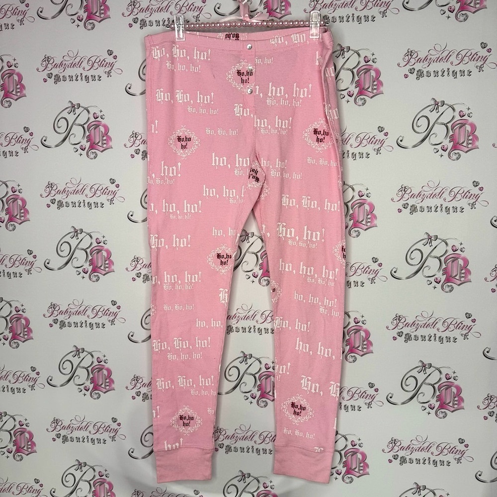 La senza pants waffle knit thermal HO HO HO Christmas pink Print Leggings